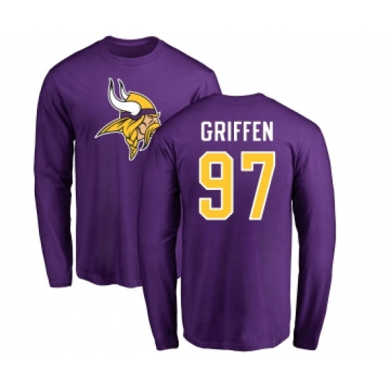 Football Minnesota Vikings #97 Everson Griffen Purple Name & Number Logo Long Sleeve T-Shirt - Ujersey