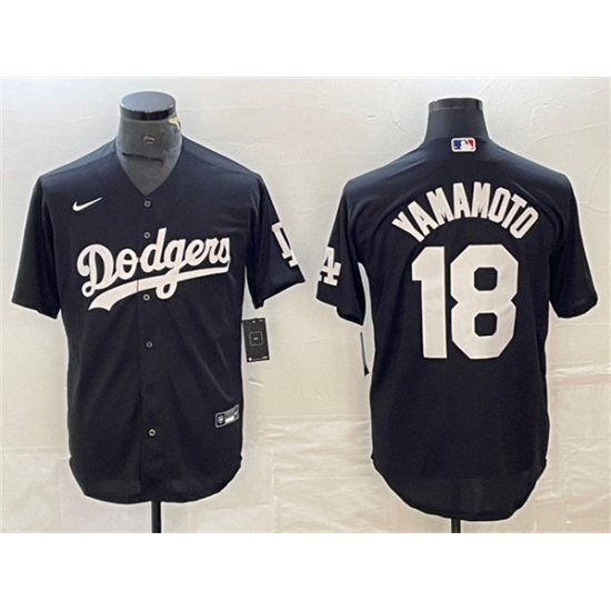 Men's Los Angeles Dodgers #18 Yoshinobu Yamamoto Black Cool Base Stitched Jersey - Ujersey