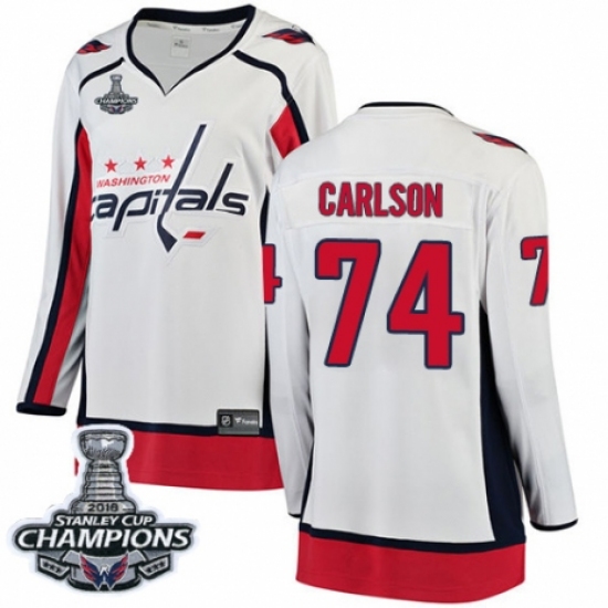 Women's Washington Capitals #74 John Carlson Fanatics Branded White Away Breakaway 2018 Stanley Cup Final Champions NHL Jersey - Ujersey