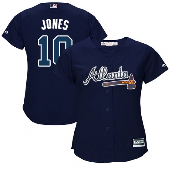 Women's Majestic Atlanta Braves #10 Chipper Jones Authentic Blue Alternate Road Cool Base MLB Jersey - Ujersey
