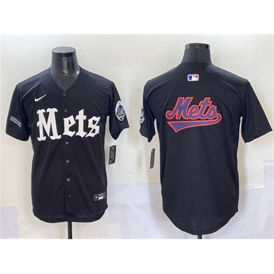 Men's New York Mets Team Big Logo Black 'Gotham Gothic Edition' Vapor Premier Limited Stitched Baseball Jersey - Ujersey