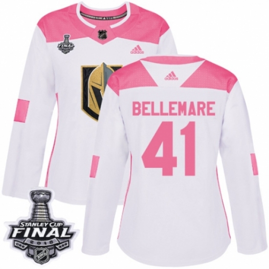 Women's Adidas Vegas Golden Knights #41 Pierre-Edouard Bellemare Authentic White/Pink Fashion 2018 Stanley Cup Final NHL Jersey - Ujersey
