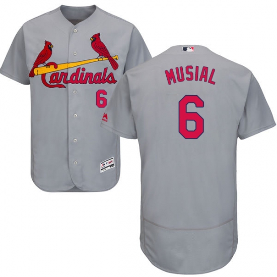 Men's Majestic St. Louis Cardinals #6 Stan Musial Grey Road Flex Base Authentic Collection MLB Jersey - Ujersey