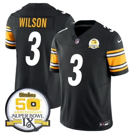 Men's Pittsburgh Steelers #3 Russell Wilson Black 2024 F U S E 50th Anniversary Of Super Bowl IX Alternate Vapor Untouchable Limited Stitched Jersey - Ujersey