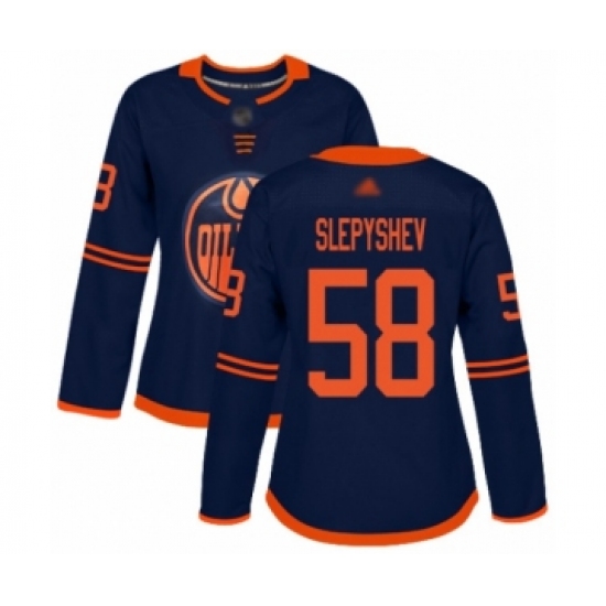 Women's Edmonton Oilers #58 Anton Slepyshev Authentic Navy Blue Alternate Hockey Jersey - Ujersey