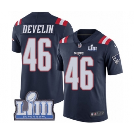 Youth Nike New England Patriots #46 James Develin Limited Navy Blue Rush Vapor Untouchable Super Bowl LIII Bound NFL Jersey - Ujersey