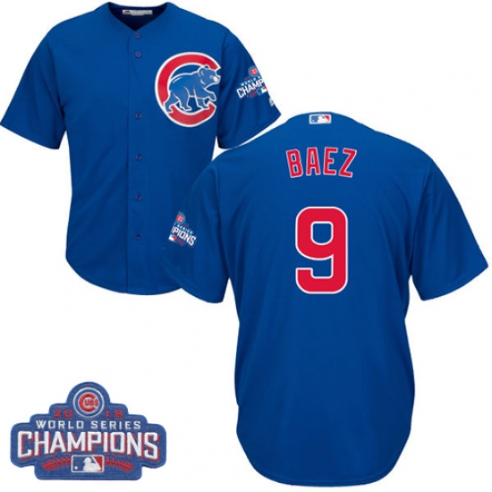 Youth Majestic Chicago Cubs #9 Javier Baez Authentic Royal Blue Alternate 2016 World Series Champions Cool Base MLB Jersey - Ujersey