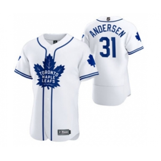 Men's Toronto Maple Leafs #31 Frederik Andersen 2020 Hockey x Baseball Crossover Edition Jersey White - Ujersey