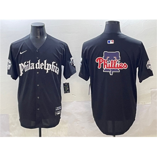 Men's Philadelphia Phillies Team Big Logo Black GOTHIC Vapor Limited Stitched Jersey - Ujersey