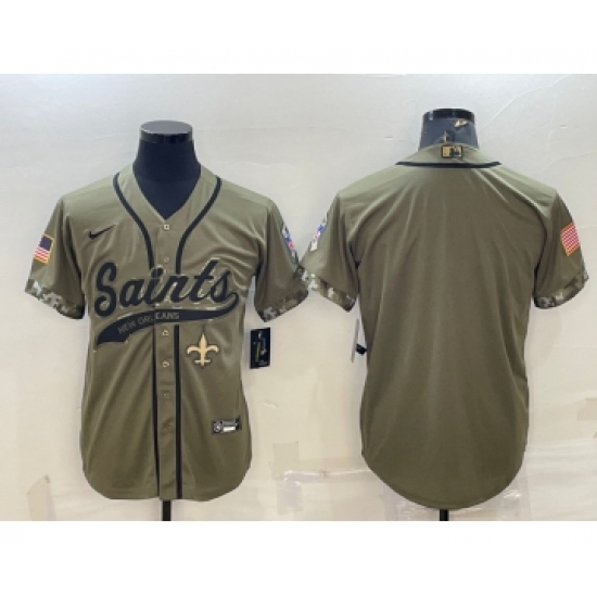 Men's New Orleans Saints Blank Olive Salute to Service Cool Base Stitched Baseball Jersey - Ujersey