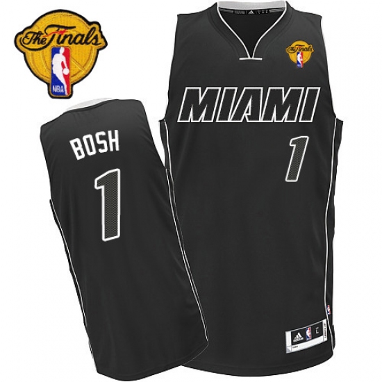 Men's Adidas Miami Heat #1 Chris Bosh Authentic Black/White Finals Patch NBA Jersey - Ujersey