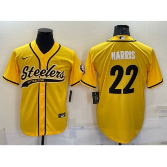 Men's Pittsburgh Steelers #22 Najee Harris Gold With Patch Cool Base Stitched Baseball Jersey - Ujersey