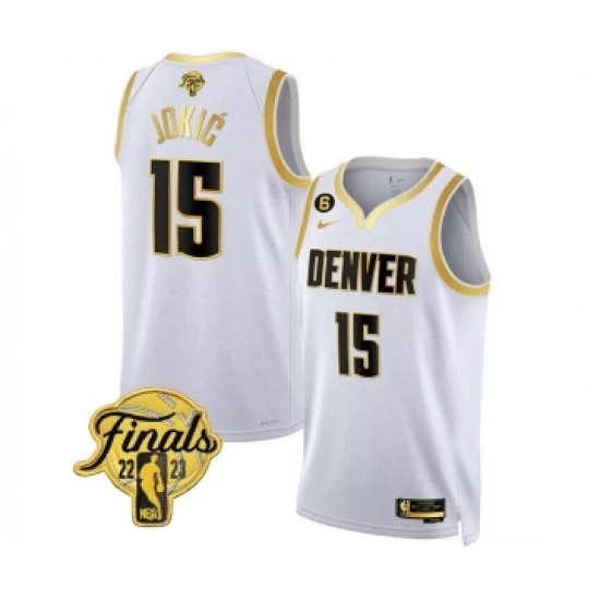 Men's Denver Nuggets #15 Nikola Jokic White 2023 Finals Collection With NO.6 Stitched Basketball Jersey - Ujersey