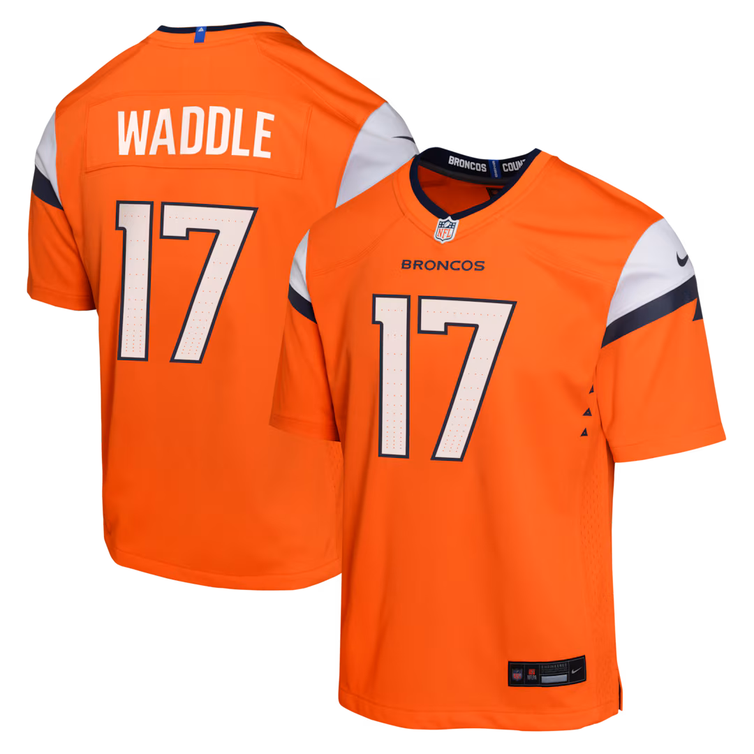 Youth Denver Broncos Jaylen Waddle Nike Orange Game Jersey