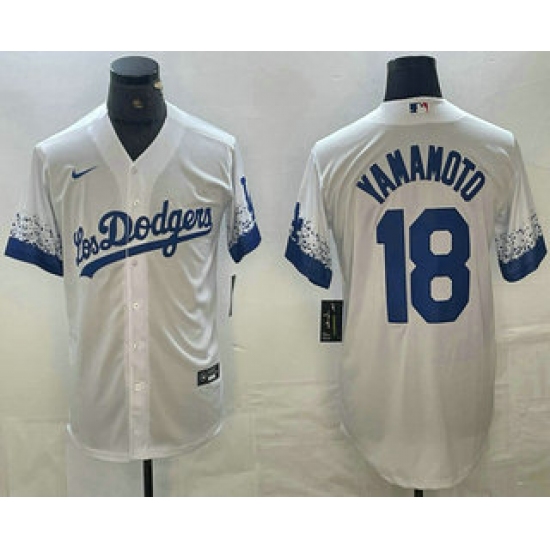 Men's Los Angeles Dodgers #18 Yoshinobu Yamamoto White 2021 City Connect Cool Base Stitched Jersey - Ujersey