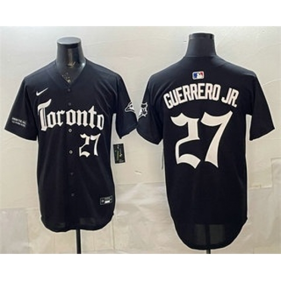 Men's Toronto Blue Jays #27 Vladimir Guerrero Jr Black Gothic North Edition Limited Stitched Baseball Jersey - Ujersey