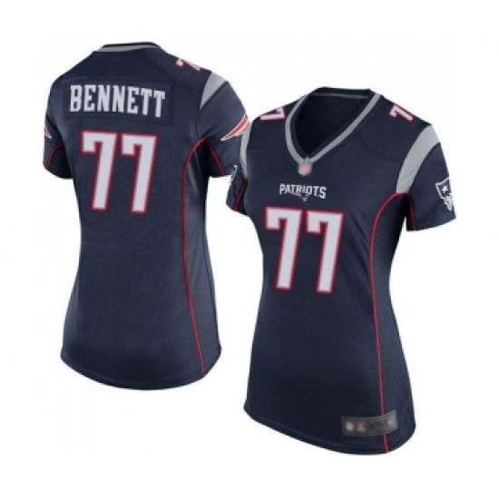 Women's New England Patriots #77 Michael Bennett Game Navy Blue Team Color Football Jersey - Ujersey