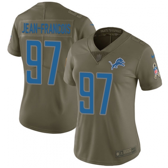 Women's Nike Detroit Lions #97 Ricky Jean Francois Limited Olive 2017 Salute to Service NFL Jersey - Ujersey