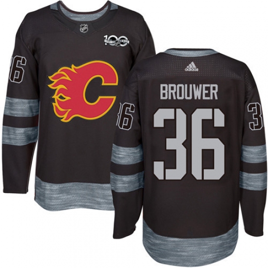 Men's Adidas Calgary Flames #36 Troy Brouwer Authentic Black 1917-2017 100th Anniversary NHL Jersey - Ujersey