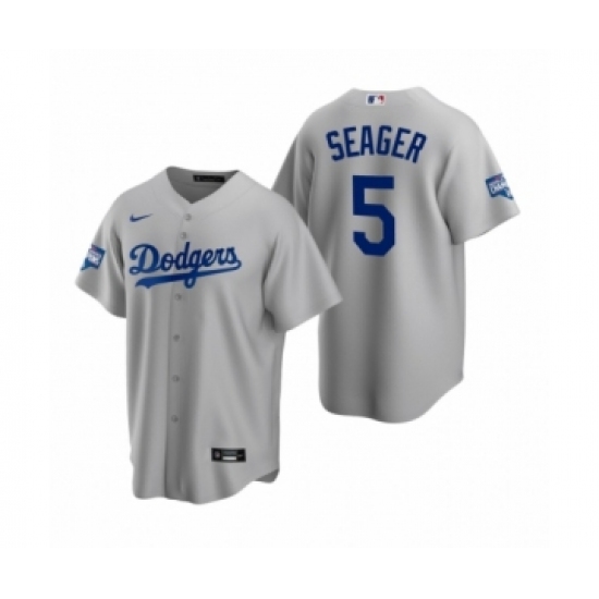 Men's Los Angeles Dodgers #5 Corey Seager Gray 2020 World Series Champions Replica Jersey - Ujersey