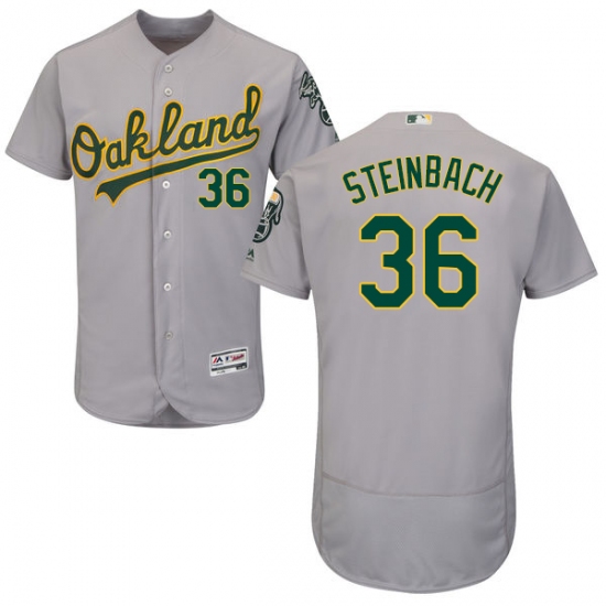 Men's Majestic Oakland Athletics #36 Terry Steinbach Grey Road Flex Base Authentic Collection MLB Jersey - Ujersey