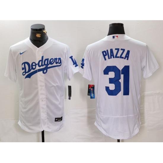 Men's Los Angeles Dodgers #31 Mike Piazza White Flex Base Stitched Baseball Jersey - Ujersey