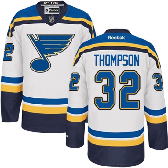 Men's Reebok St. Louis Blues #32 Tage Thompson Authentic White Away NHL Jersey - Ujersey