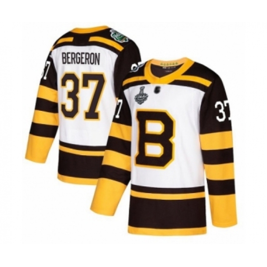 Men's Boston Bruins #37 Patrice Bergeron Authentic White Winter Classic 2019 Stanley Cup Final Bound Hockey Jersey - Ujersey