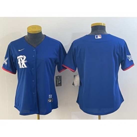 Women's Texas Rangers Blank Royal Blue 2023 City Connect Stitched Baseball Jersey - Ujersey