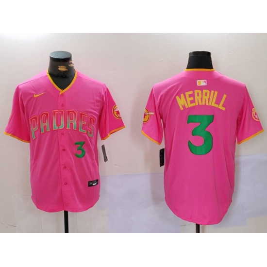 Men's San Diego Padres #3 Jackson Merrill Pink Player Number Fashion Baseball Jersey - Ujersey