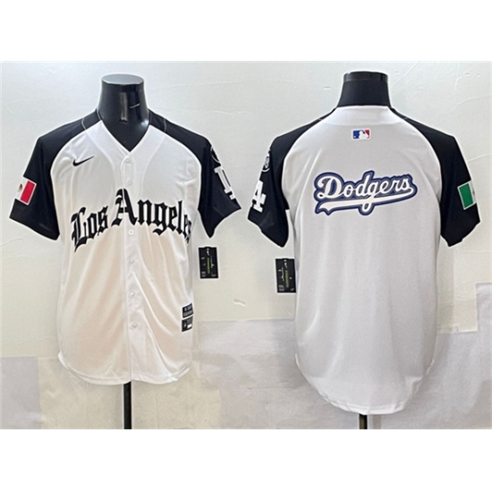 Men's Los Angeles Dodgers Team Big Logo White Black Mexico 2025 LA Gothic Style With Fernando Vapor Premier Limited Stitched Baseball Jersey - Ujersey