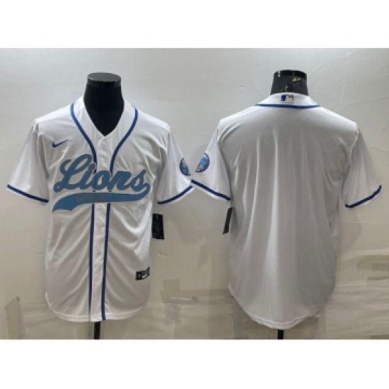 Men's Detroit Lions Blank White With Patch Cool Base Stitched Baseball Jersey - Ujersey