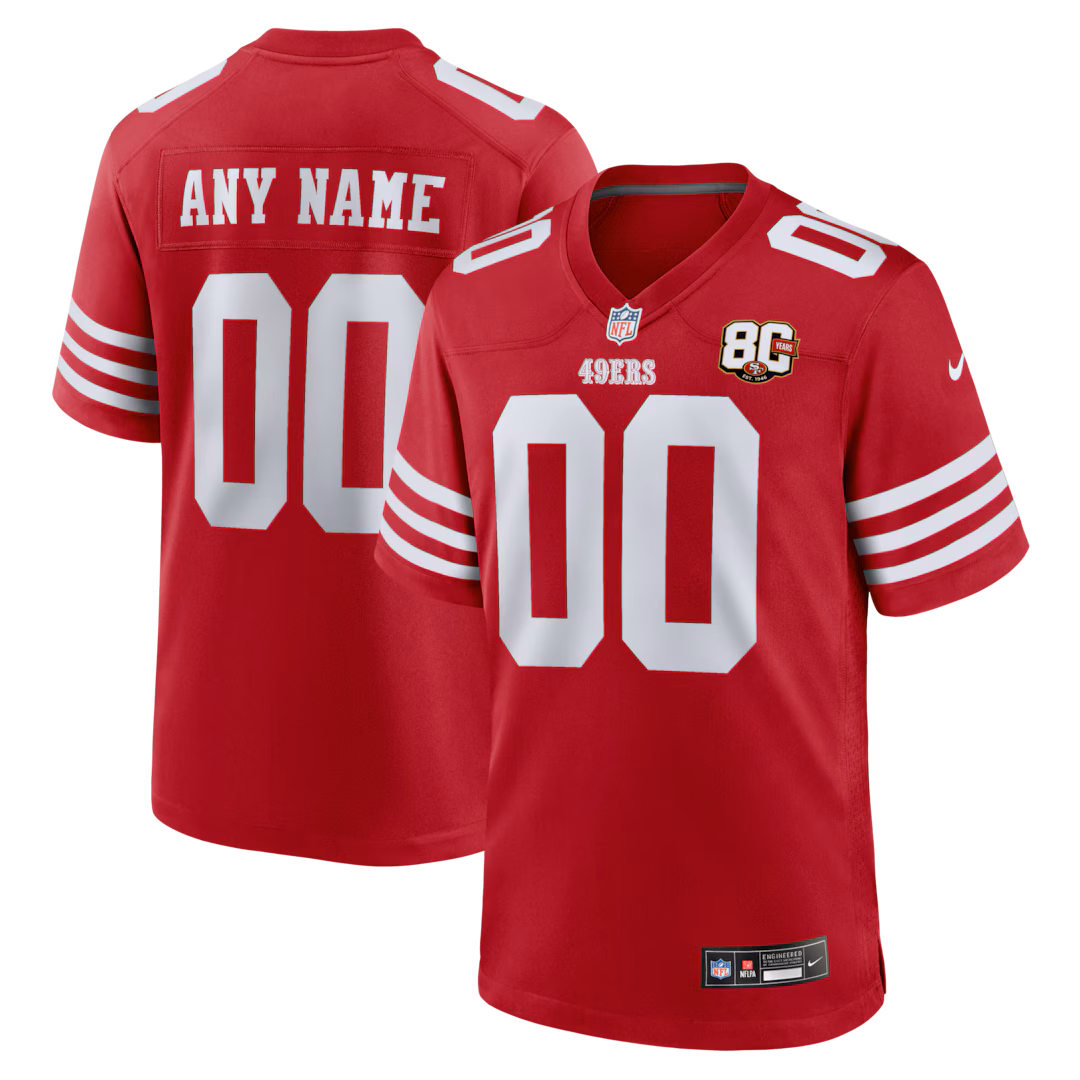 Men's San Francisco 49ers Nike Scarlet 80th Anniversary Custom Game Jersey