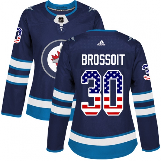 Women's Adidas Winnipeg Jets #30 Laurent Brossoit Authentic Navy Blue USA Flag Fashion NHL Jersey - Ujersey