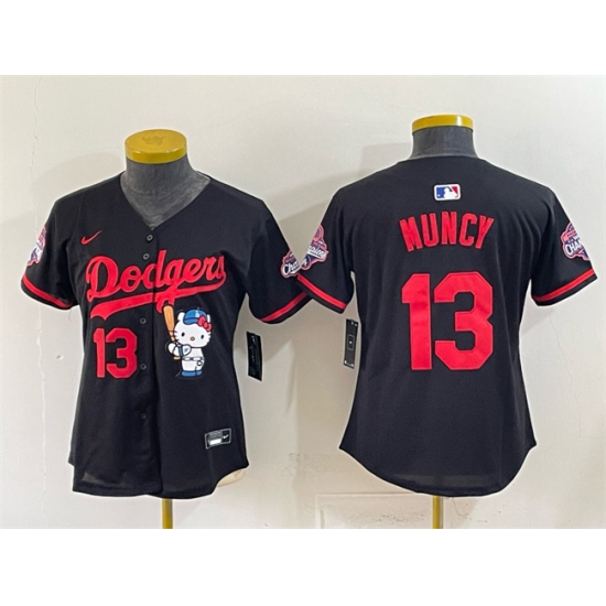 Women's Los Angeles Dodgers #13 Max Muncy Black Hello Kitty Night 2025 World Series Champions Stitched Baseball Jersey(Run Small) - Ujersey