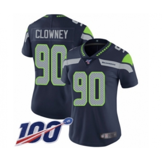 Women's Seattle Seahawks #90 Jadeveon Clowney Navy Blue Team Color Vapor Untouchable Limited Player 100th Season Football Jersey - Ujersey