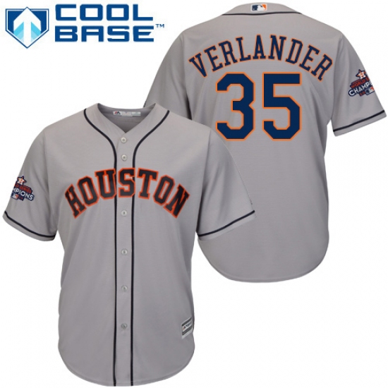 Men's Majestic Houston Astros #35 Justin Verlander Replica Grey Road 2017 World Series Champions Cool Base MLB Jersey