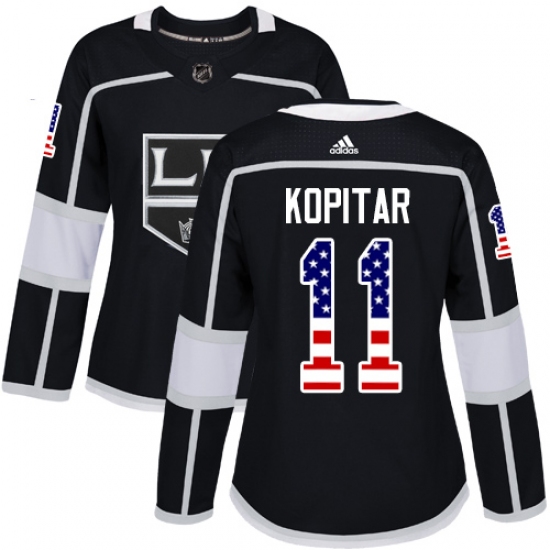 Women's Adidas Los Angeles Kings #11 Anze Kopitar Authentic Black USA Flag Fashion NHL Jersey