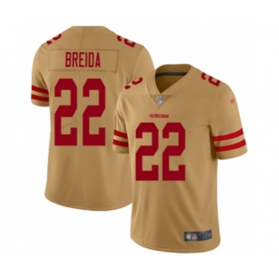 Men's San Francisco 49ers #22 Matt Breida Limited Gold Inverted Legend Football Jersey - Ujersey