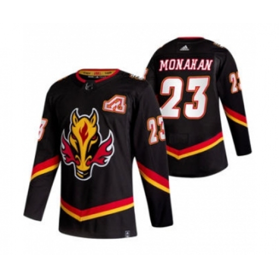 Men's Calgary Flames #23 Sean Monahan Black 2020-21 Reverse Retro Alternate Hockey Jersey - Ujersey