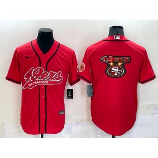 Men's San Francisco 49ers Red Team Big Logo With Patch Cool Base Stitched Baseball Jersey - Ujersey