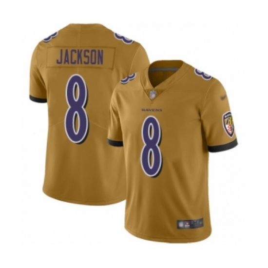 Men's Baltimore Ravens #8 Lamar Jackson Limited Gold Inverted Legend Football Jersey - Ujersey