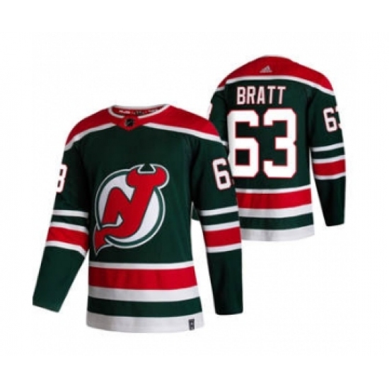 Men's New Jersey Devils #63 Jesper Bratt Green 2020-21 Reverse Retro Alternate Hockey Jersey - Ujersey