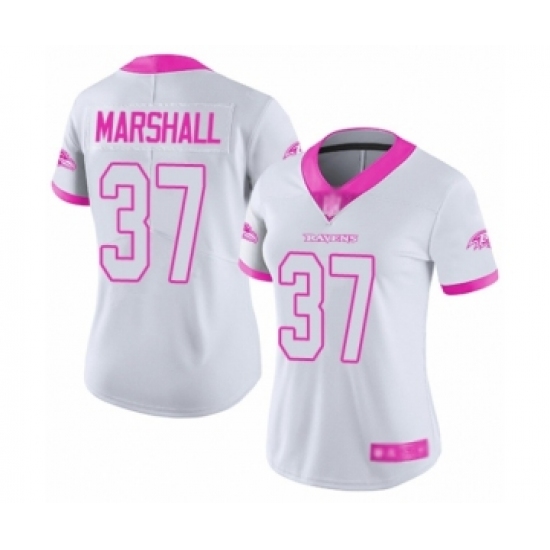 Women's Baltimore Ravens #37 Iman Marshall Limited White Pink Rush Fashion Football Jersey - Ujersey