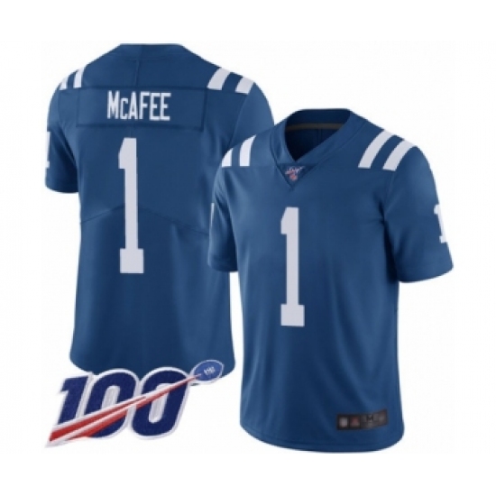 Men's Indianapolis Colts #1 Pat McAfee Royal Blue Team Color Vapor Untouchable Limited Player 100th Season Football Jersey