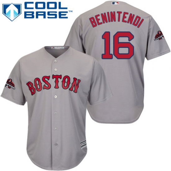 Youth Majestic Boston Red Sox #16 Andrew Benintendi Authentic Grey Road Cool Base 2018 World Series Champions MLB Jersey - Ujersey