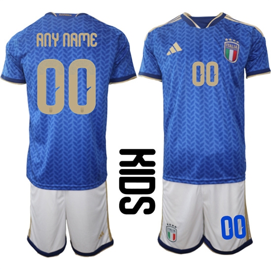 Youth Italy Custom Any Name And Number National Team FIFA x World Cup 2026 Home Blue On Field Kids Jerseys - Ujersey