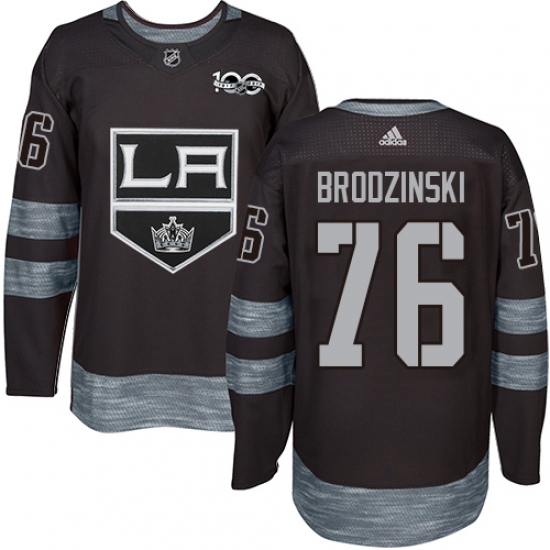 Men's Adidas Los Angeles Kings #76 Jonny Brodzinski Authentic Black 1917-2017 100th Anniversary NHL Jersey - Ujersey