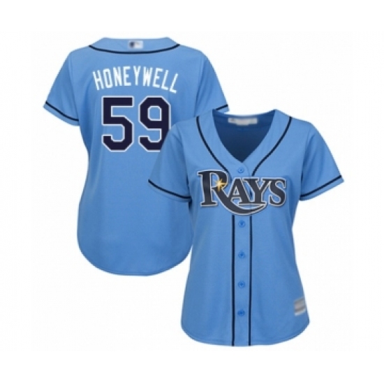Women's Tampa Bay Rays #59 Brent Honeywell Authentic Light Blue Alternate 2 Cool Base Baseball Player Jersey - Ujersey