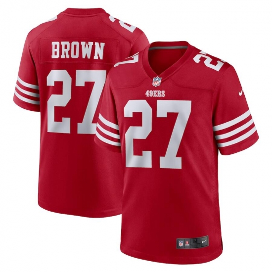 Men's San Francisco 49ers #27 Ji'Ayir Brown Red Game Football Stitched Jersey - Ujersey